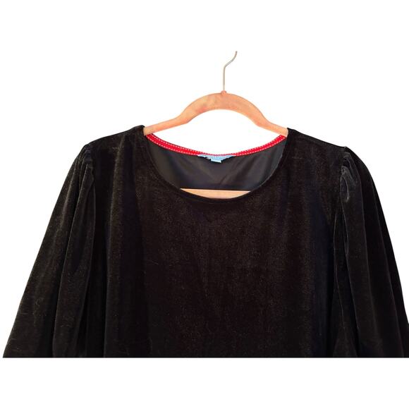 Draper James Womens Shirt Black Velvet XXL Puff Sleeve Whimsigoth Gothic Evening - Picture 4 of 11